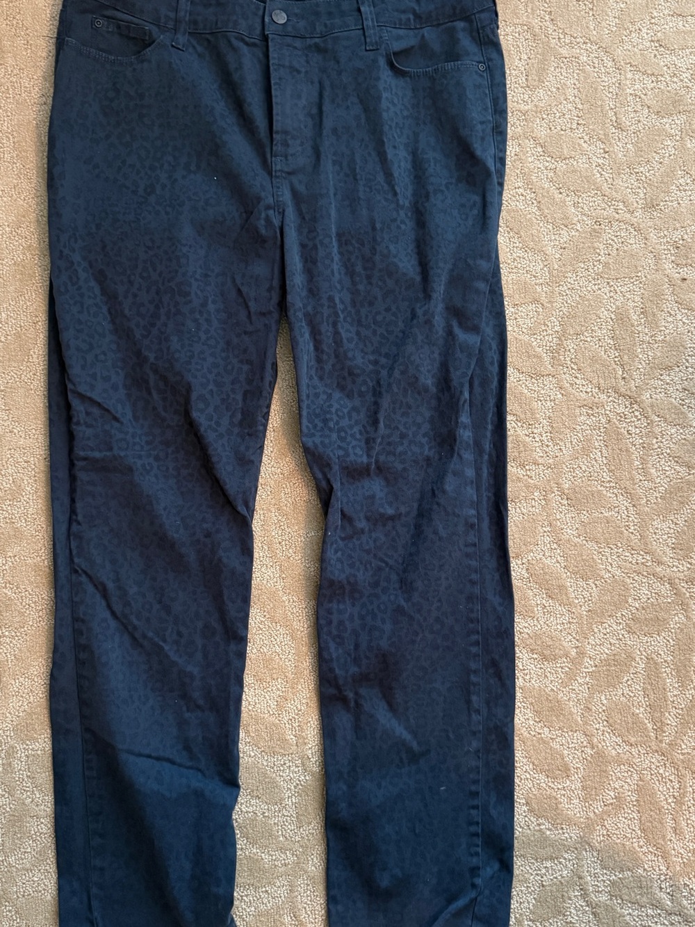 NYDJ Dark Navy Leopard-Print Straight Leg Jeans